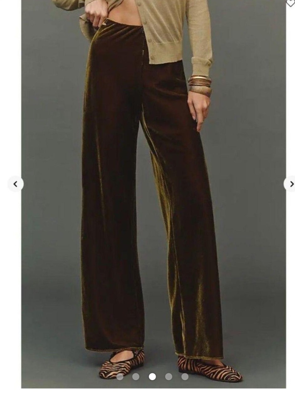 Anthropologie Tilda Velvet Wide Leg Pants XXS Cocoa Brown Holiday - Picture 15 of 16